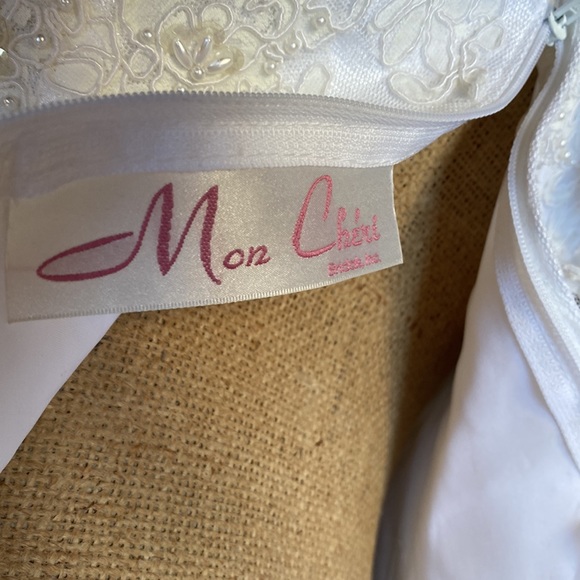 Mon Cherie Modest Bridal Gown. Beautiful Beaded Bodice with braided satin trim - Picture 9 of 10